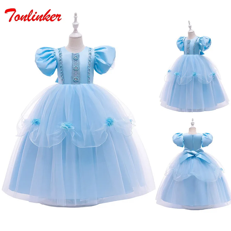 

Christmas Fancy Cosplay Girls Princess Dress Embroidery Bead Flower Costume For Halloween Kids Birthday Party Carnival Dresses