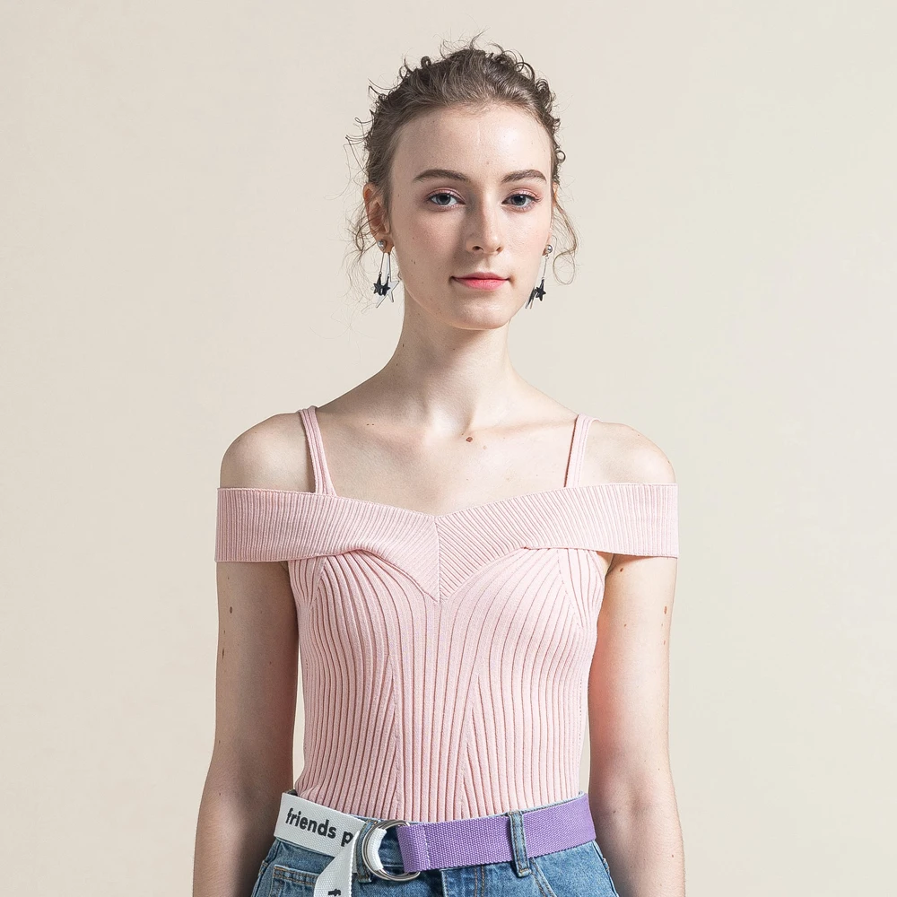 

Autumn Winter Ladies Knit Candy Color Strapless Backless Suspender Tops