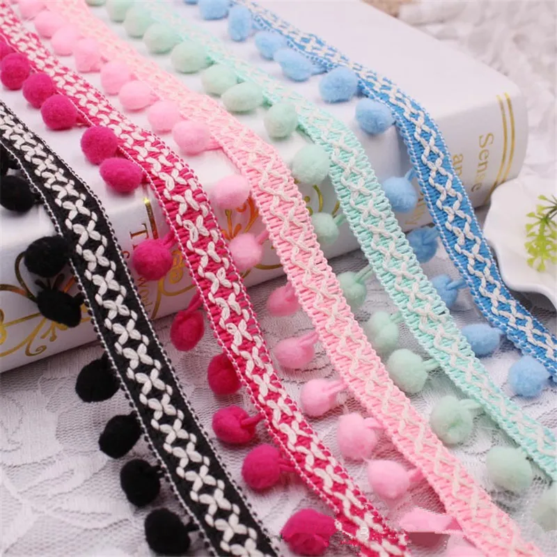 

Pom Pom Tassel Pompoms Lace Ribbon Trim Ball Fringe Embroidery Fabric Apparel Sewing Crafts DIY Accessories 1yard