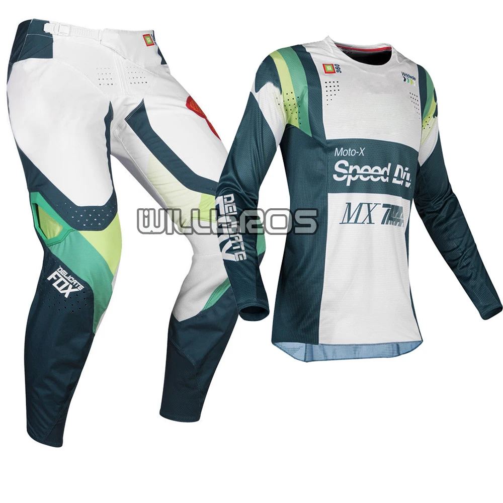 

Delicate Fox Motorcycle MX 360 Murc Green Jersey Pants Street Moto Rider Gear Set Motocross Suit