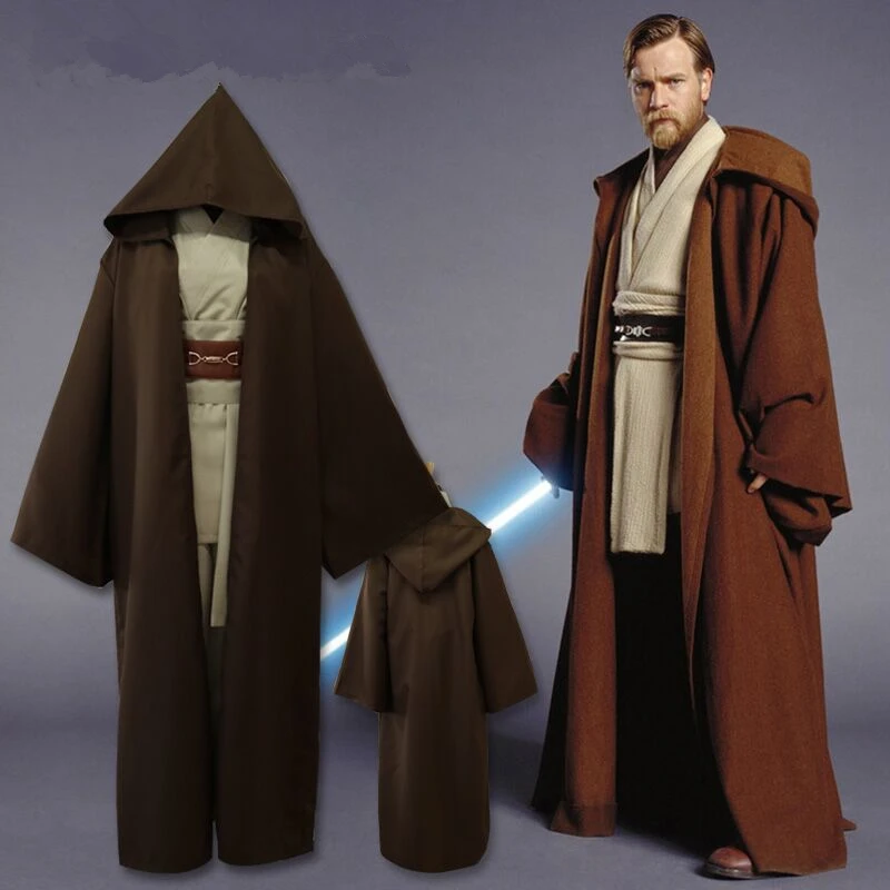 Звездные войны рыцарь-джедай маскарадные костюмы Obi Wan Kenobi Анакин Скайуокер рубашка+ брюки+ плащ с капюшоном+ ремень Костюм для Хэллоуина вечеринки