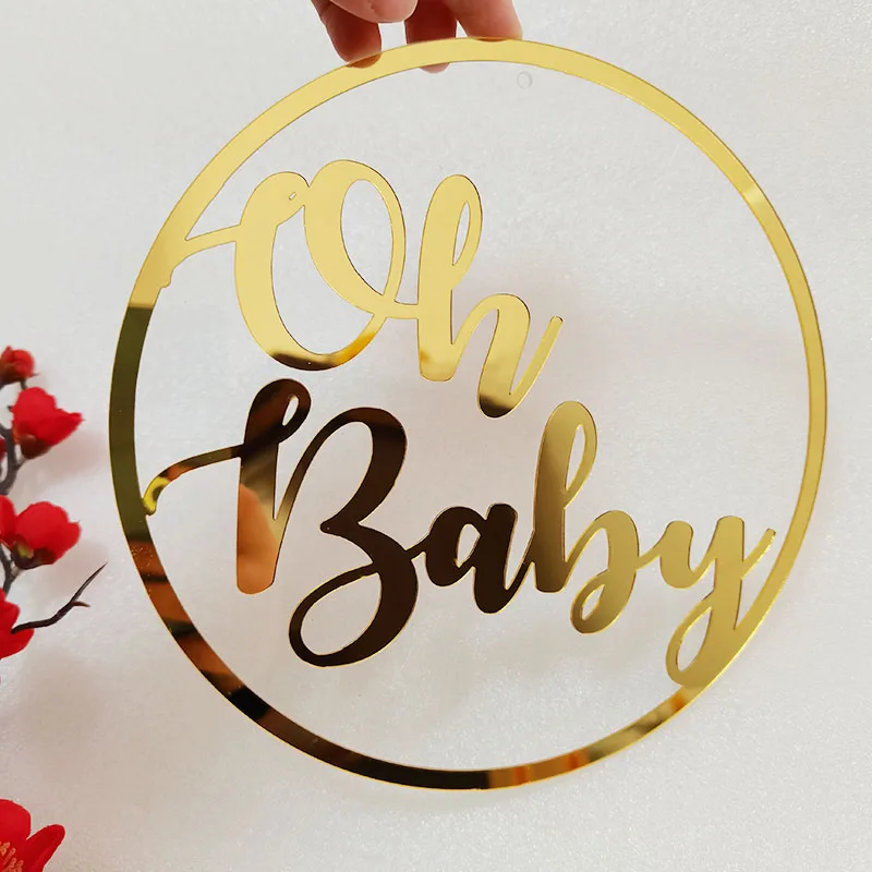 Wood Acrylic Oh Baby Sign Party Event Decorations for Baby Shower Decorations Backdrop Photo Prop Gender Reveal