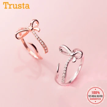 

Trustdavis Genuine 100% 925 Sterling Silver Simple Dazzling Bowknot CZ Open Finger Ring For Women Gilr Silver 925 Jewelry DS1713