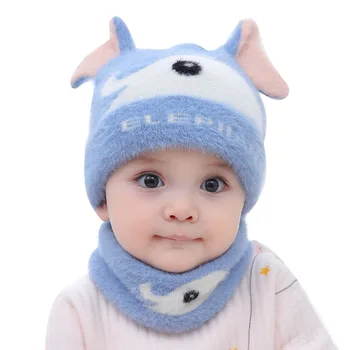 

New Baby Winter Warmer Scarf Cartoon Print Hat Infant Collar Scarves Neckerchiefs Headwear Set I