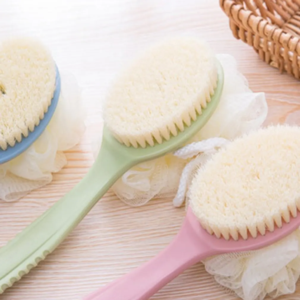 Soft Nylon Yarn Labor-saving and Convenient Two in One Long Curved Handle Rub Back Brush Bath Ball Hair Bath Brush