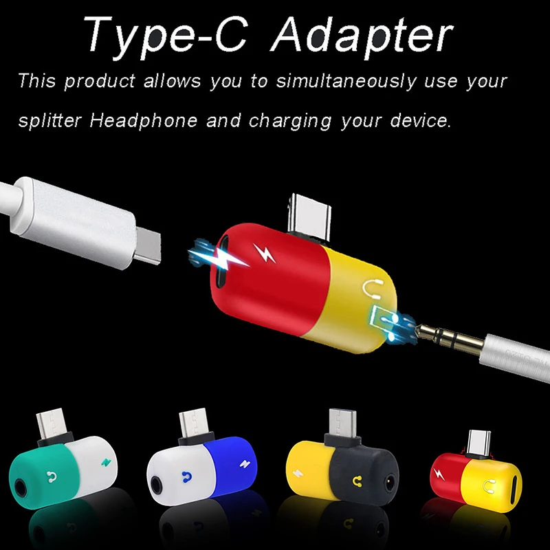 

Capsule Pill 2 In 1 Earphone Accessories Charging Cable Type C Otg Usb C To 3.5mm Adapter Headphone Audio Charge Splitter Ear