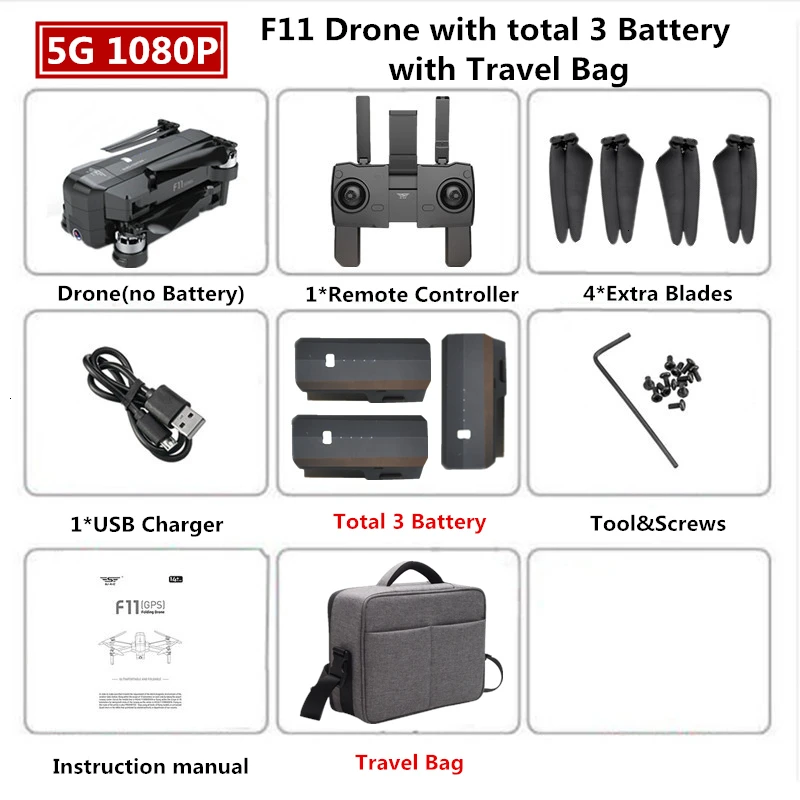 1080P 3B Travel Bag SJRC F11 PRO gps Дрон с 2K HD камерой бесщеточный Квадрокоптер 1600 м управление расстояние складной Дрон VS SG906 B4W игрушка - Цвет: 1080P 3B Travel Bag