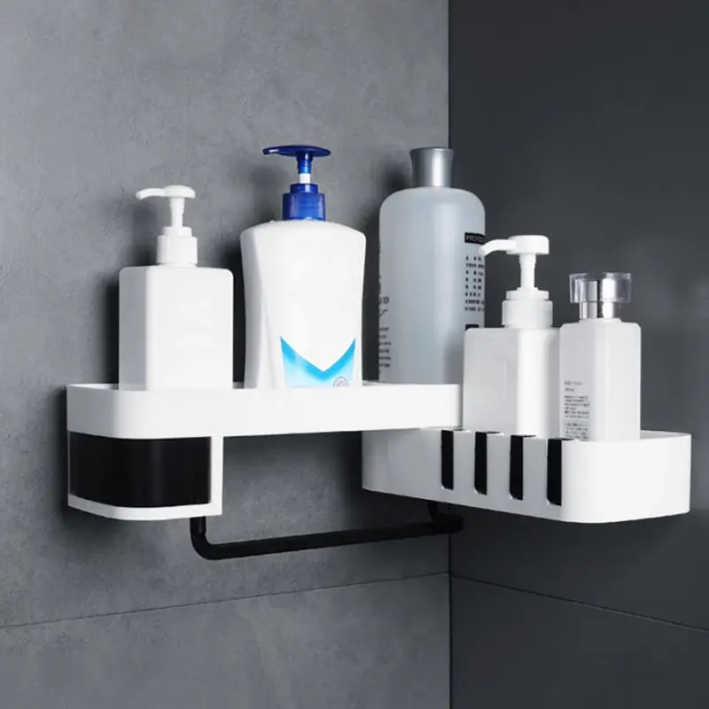 

Kitchen Rotating Wall Shelves Bathroom Wall Mounted Hole Free Storage Rack Towel Bar Bathrobe Hooks Home Corner Shelf