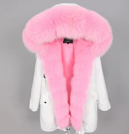 Женская одежда зимняя теплая уличная тонкая Длинная парка с воротником из лисьего меха съемное толстое пальто с подкладкой Зимнее пальто из натурального меха - Цвет: 8