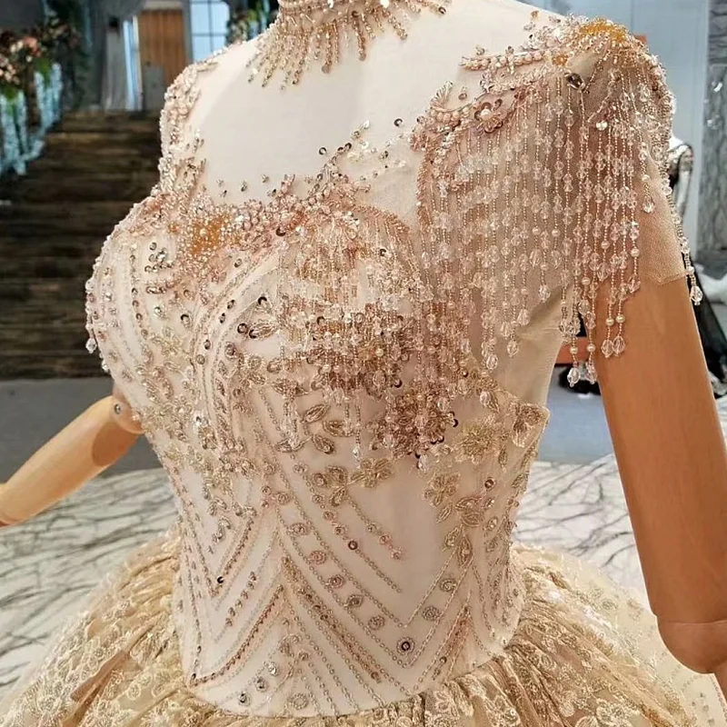 LS012477 роскошные длинные вечерние платья dubai золотые кружевные бусины с капюшоном