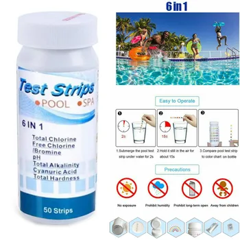 

Multifunctional 6-in-1 Swimming Pool Test Strips for Chlorine PH Alkalinity Water Hardness Testing 50 Pcs/set S55
