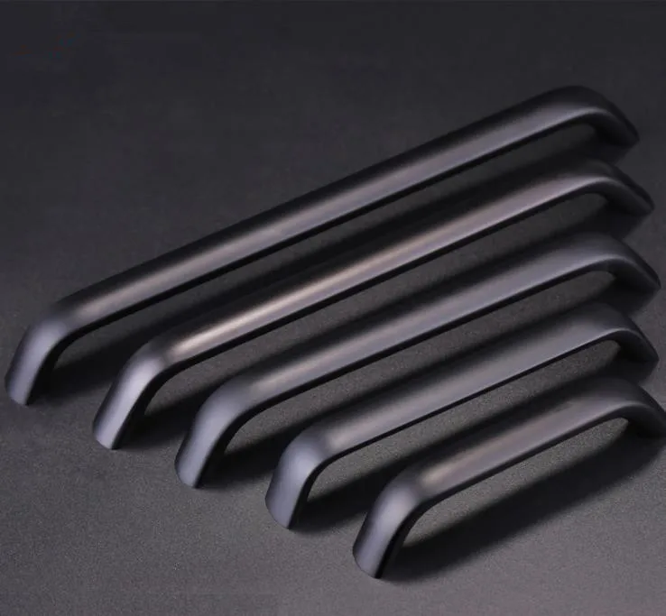 

Hole Pitch 64 96 128 160 224mm Matte Black Finish Aluminium Alloy Cabinet Handle Black Drawer Pull European Style