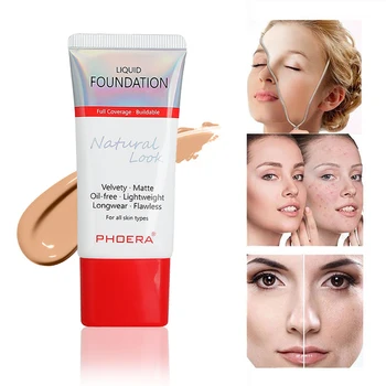 

PHOERA 30ml Perfect beauty foundation soft matte base long wear oil Control concealer liquid base cream for woman makeup TSLM1