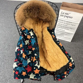 

1909 New Fashion 110-180CM Boys and Girls Winter Clothes Hooded Overcoat Real Rex Rabbit Fur Coat