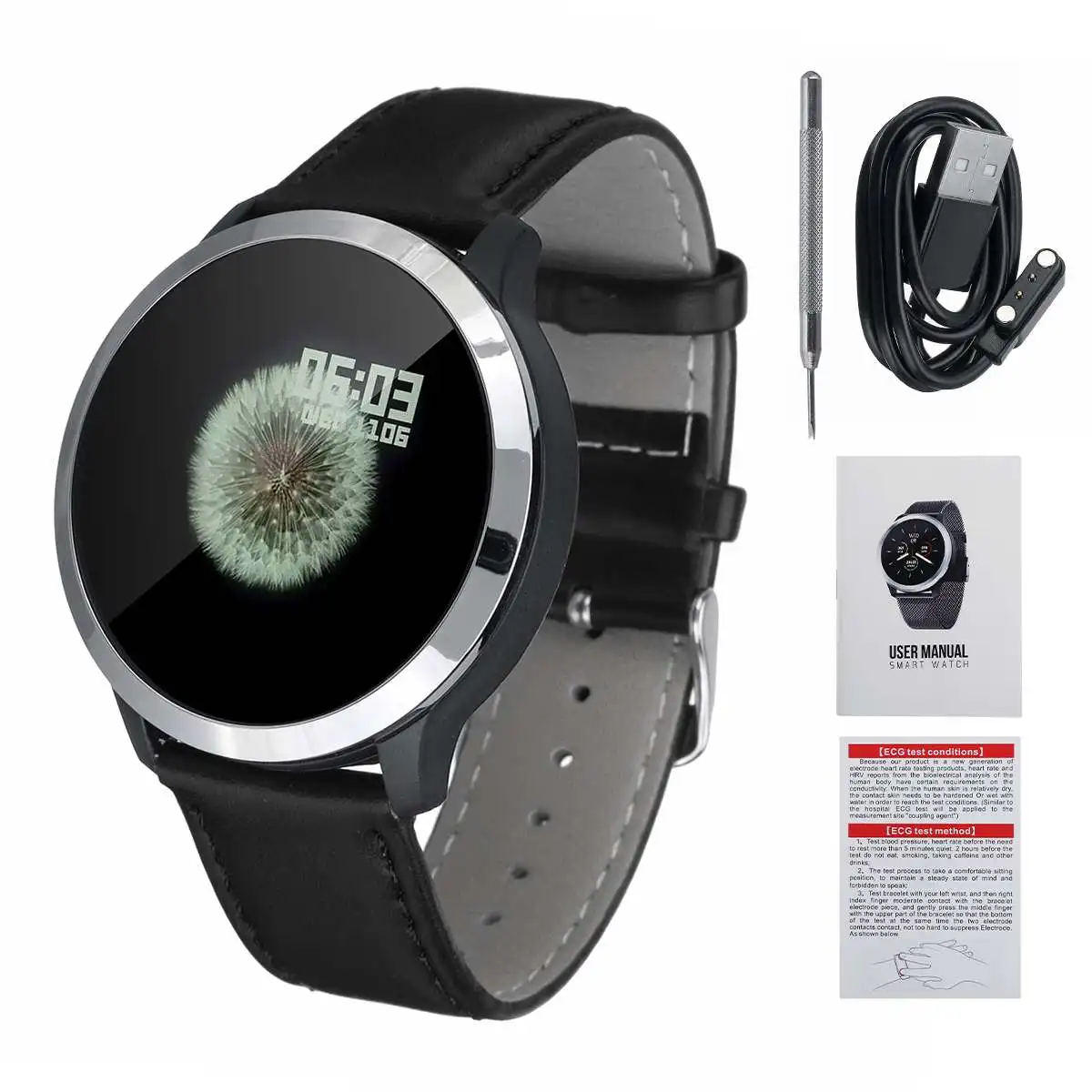 Bluetooth Смарт-часы 1,3 дюймов цветной экран водонепроницаемый IP68 ЭКГ+ PPG сердечная даунция кислород здоровье мониторинг сердечного ритма - Цвет: Black Leather strap