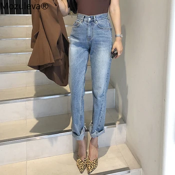 

Mozuleva 2019 High Street Straight Women Jean Ankle Length Vintage Stretch Harem Women Jean Boyfriend Style Female Denim Pant