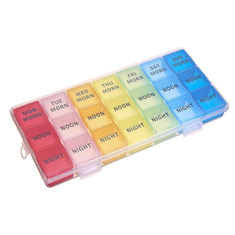 Weekly Pill Box Organizer For 7 Day Morning Noon Night Medicine Box Dispenser Splitter Pill Container 4