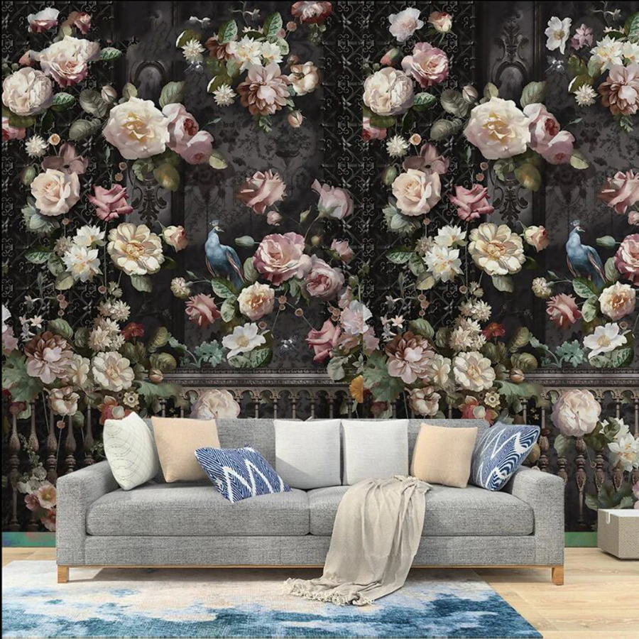 

Drop Shipping Custom 3D Wallpaper Mural European Retro Hand-painted Rose Flower Living Room Bedroom Background Wall Paper