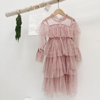 

2020 New Girls Dress Fashion Princess Birthday Party Dress Sequins Star Multi-layer Mesh Girls Dresses DT028