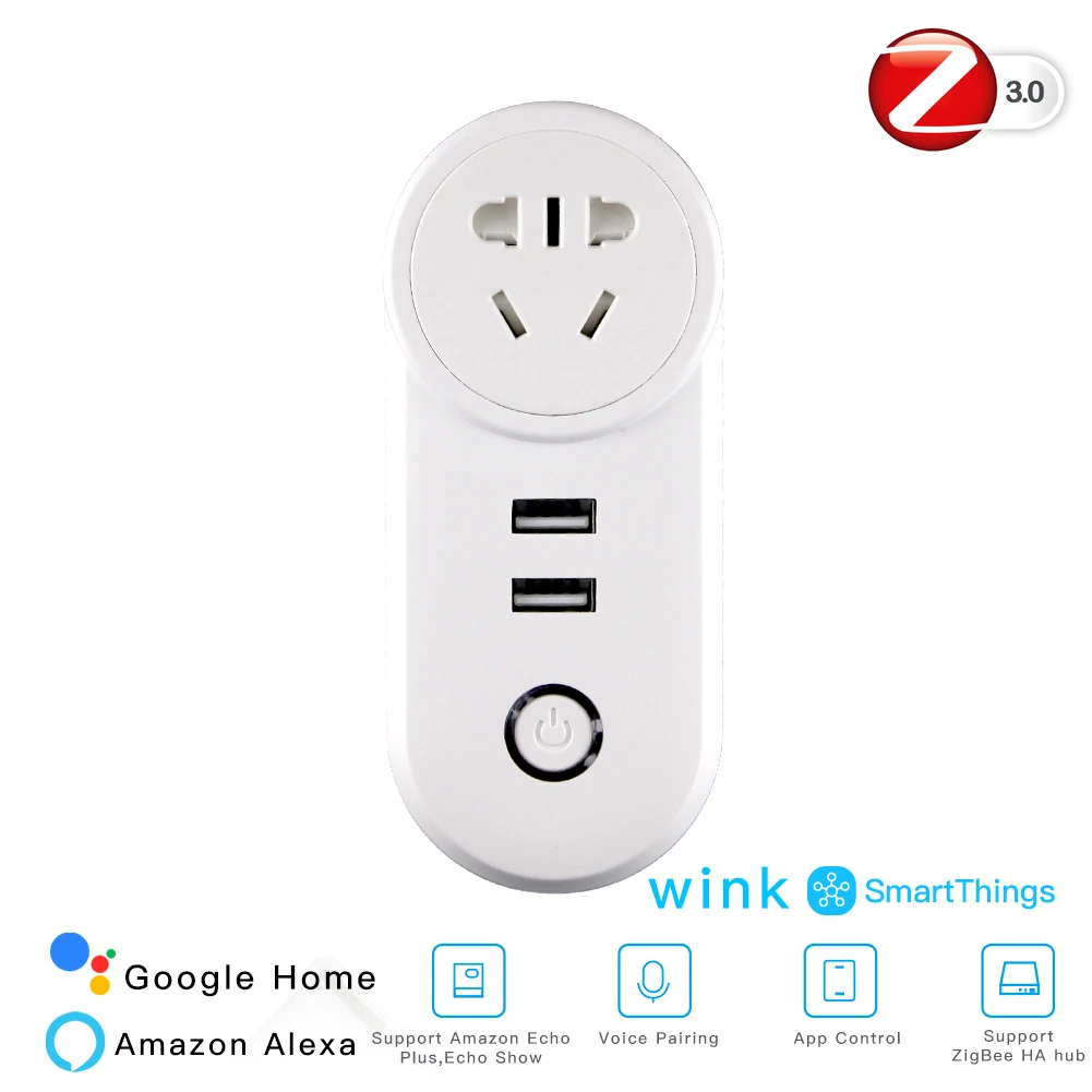 Умная розетка с 2 USB интерфейсом ZigBee 3,0 Дистанционное Голосовое управление работает со смартфонами Wink Echo Plus и большинством Zigbee Hub - Цвет: CN Smart Socket