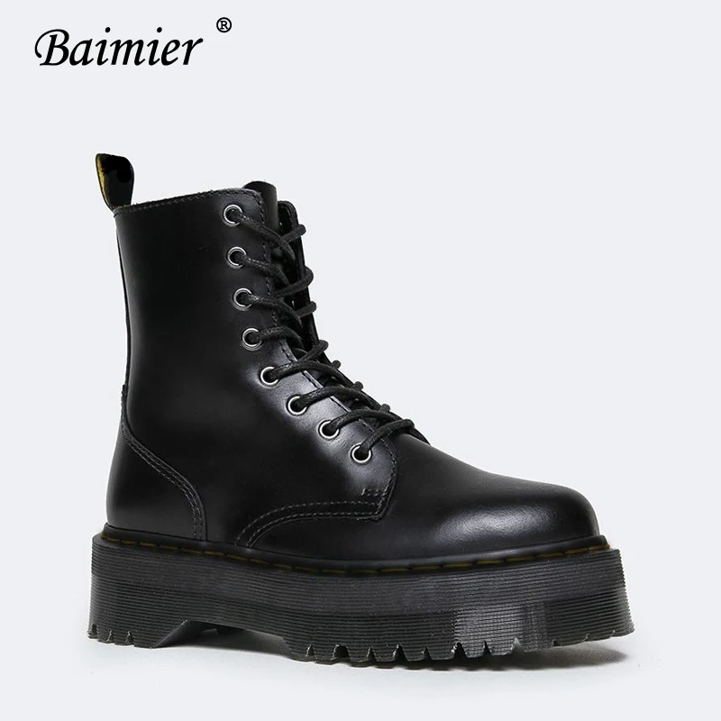 Черные ботильоны Baimier из лакированной кожи для женщин ботинки на платформе со
