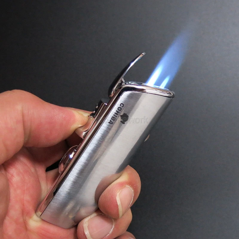 

COHIBA Metal Windproof Multiple Colors Cigar Lighters 3 Jet Blue Flame Torch Cigarette Lighter With Cigar Punch Gift Box