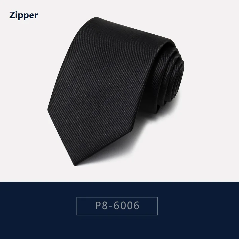 P8-6006 Zipper Высокое качество, новинка, дизайнерский, модный, белый, твил, черный, 8 см., галстуки для мужчин, на молнии, галстук, деловой, Деловой, деловой костюм с подарочной коробкой - Цвет: P8-6006 Zipper