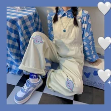 

Kawaii 2021 Spring Women Bodysuit Jumpsuit Sweet Loose Oversize Overalls Y2k Jeans Casual Embroidery Female Playsuits Denim Cute