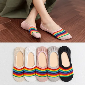 

5 Pairs/ Women Socks Spring and Summer Ladies Boat Socks Personality Shallow Mouth Silicone Invisible Socks CottonFemale Socks