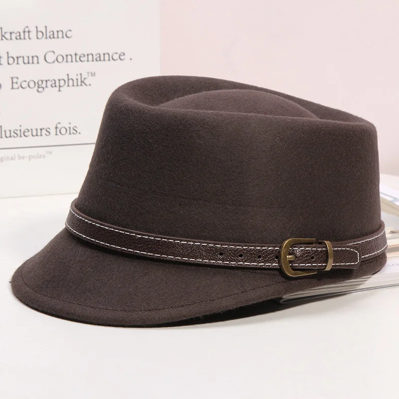 Зимняя женская однотонная восьмиугольная шляпа женские вечерние шляпы Fedora модная фетровая кепка газетчика Шерсть Конный колпачок 56-58 см - Color: Coffee