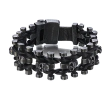 Ретро черный из нержавеющей стали череп мужской браслет для мужчин цепочка в стиле панк-рок кожаные браслеты Хип-хоп