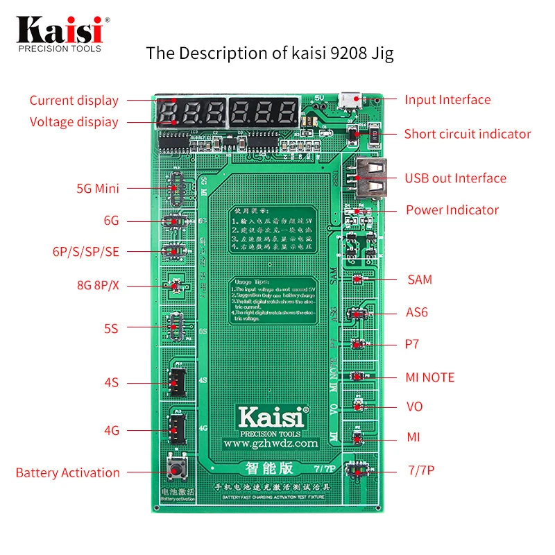 

Kaisi Phone Battery Activation Board Plate Charging USB Cable Jig For iPhone 4 -8X VIVO Huawei Samsung xiaomi Circuit Test