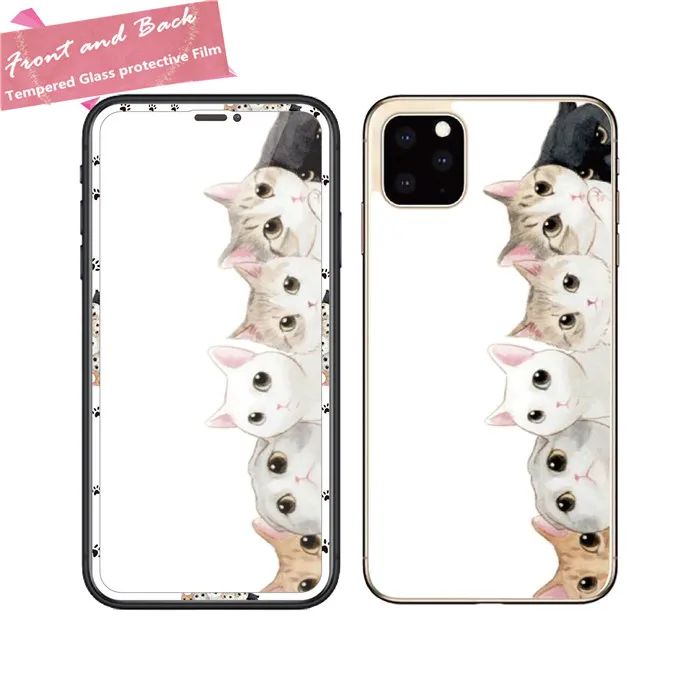 Милое мультяшное цветное переднее и заднее Закаленное стекло пленка для iPhone 11 Pro MAX XR XS MAX 6 6S 7 8 Plus защита экрана полное покрытие - Цвет: 8