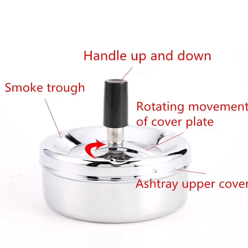 Stainless steel Round Push Down Cigarette Ashtray with Spinning Tray