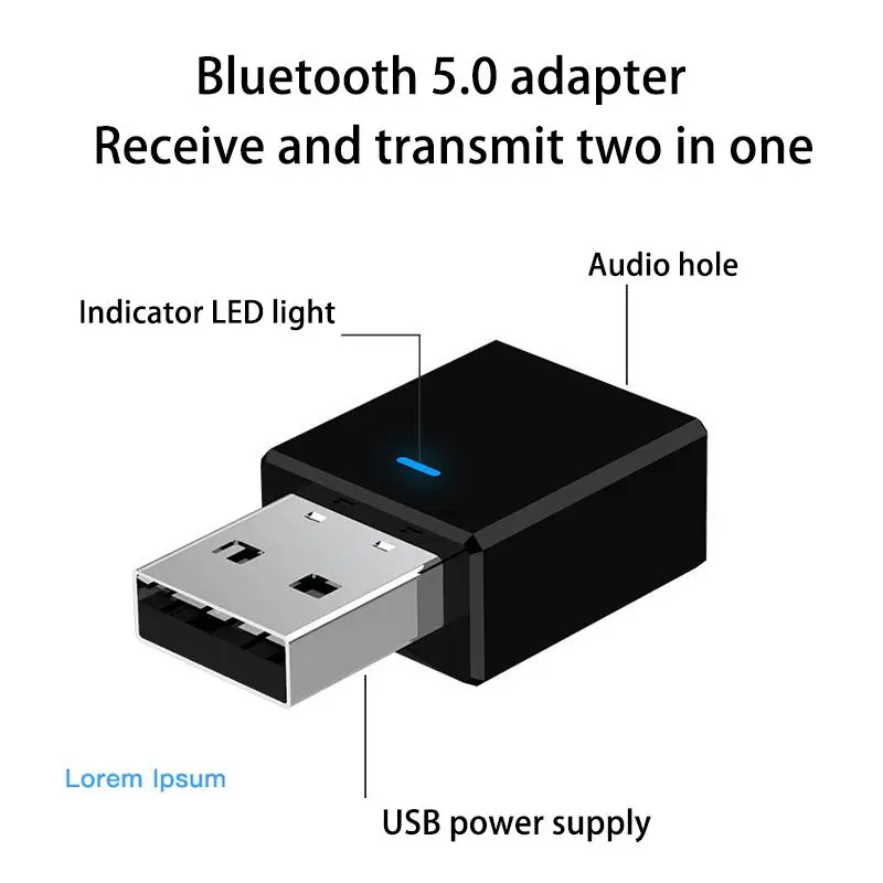 1PCS Bluetooth 5.0 Receiver Transmitter Mini Stereo Bluetooth USB 3.5mm Jack Audio For TV PC Car Kit Wireless Adapter