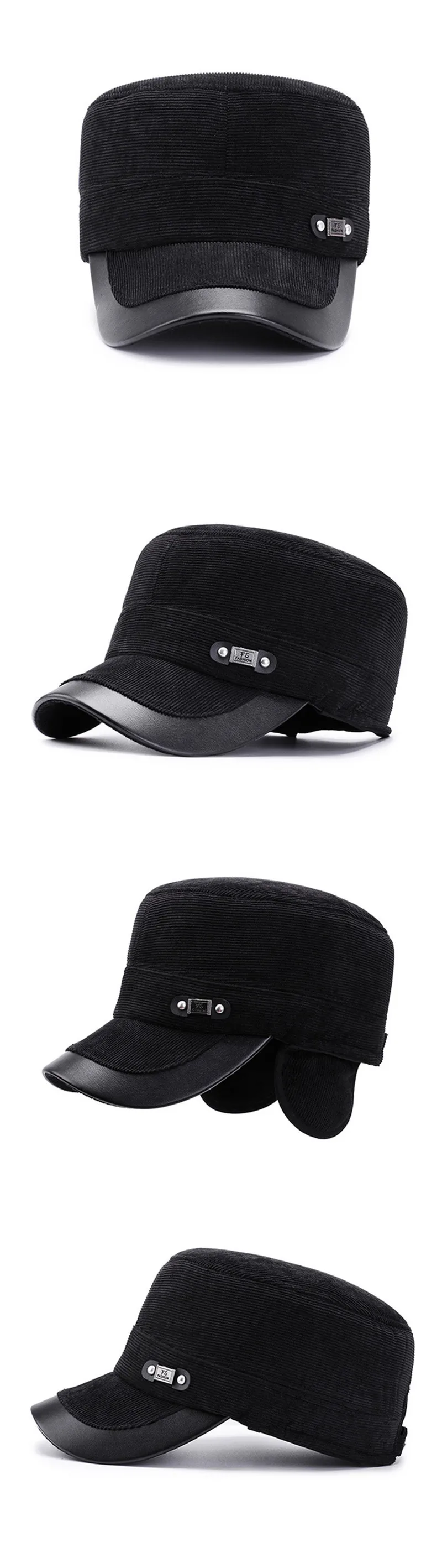 SILOQIN/зимняя мужская кепка на плоской подошве, новые модные вельветовые Теплые армейские кепки, регулируемые размеры, теплые наушники, брендовая бейсболка для папы
