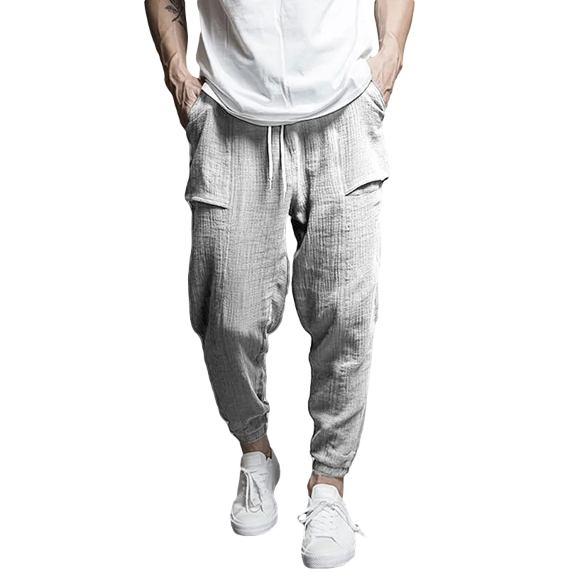 

Cotton Linen Men Jogger Fashion Spring Autumn Long Pants Man Drawstring Harem Trousers with Pocket Pencil Pant 2021 Streetwear