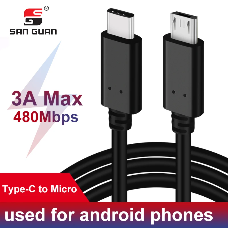 1 м USB micro-USBC зарядный кабель для передачи данных Micro USB 3A max для samsung Note 9 зарядка USB C к Micro B