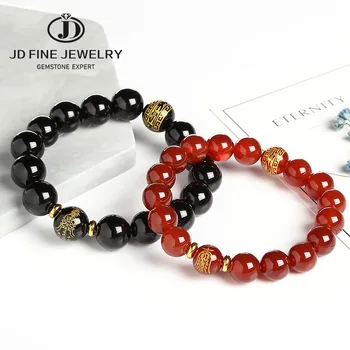 

JD New Crystal Black Obsidian Bead Strand Bracelet For Men Women Couples Lovers Totem Buddha Lucky Amulet Jewelry