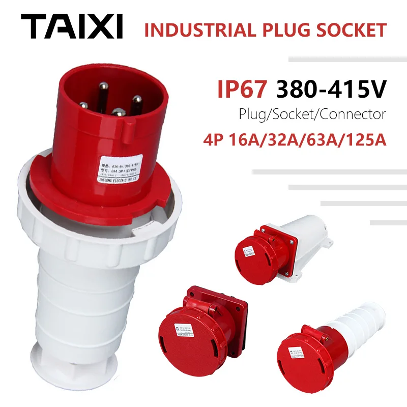 

IP67 380V-415V Three Phase 4P WaterProof Socket Plug Connector European Standard 400V Outdoor Refrigerated Container