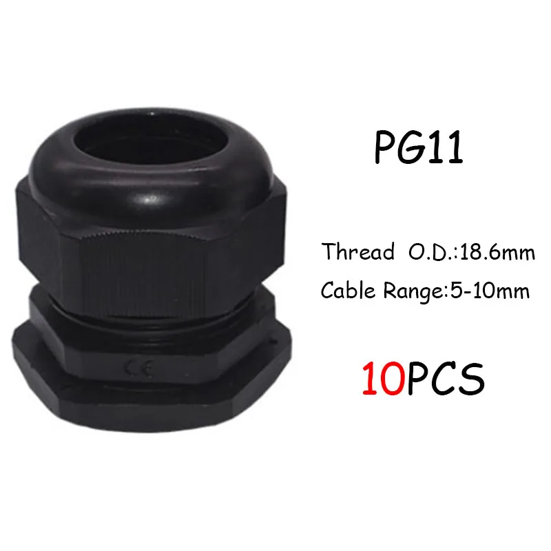 10 шт. IP68 PG7 для 3-6,5 мм PG9 PG11 PG13.5 PG16 PG19 провода кабель CE белый черный Водонепроницаемый Нейлон Пластик кабельный ввод Разъем - Цвет: PG9 Black