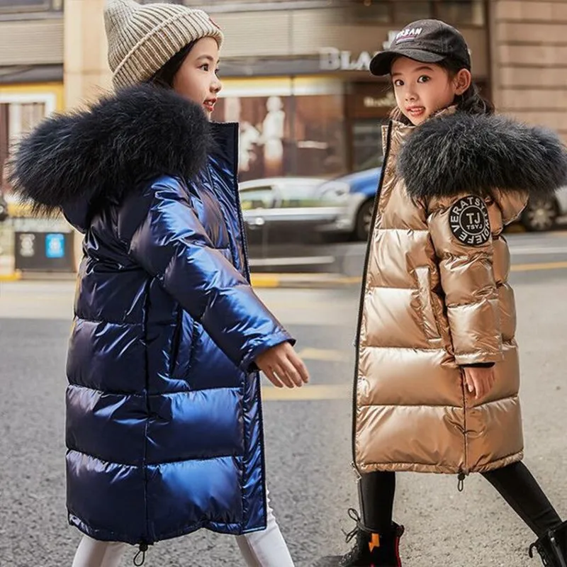 

-35 Russian Winter Snowsuit 2019 Girls Clothes Duck Down Jacket waterproof Outdoor hooded coat Boys Kids parka real fur clothing