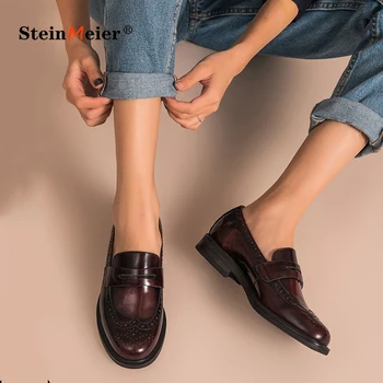 

Women's Flats Oxford Shoes Woman Genuine Leather Slipon Sneakers Ladies Brogues Vintage Casual Shoes For Women Footwear