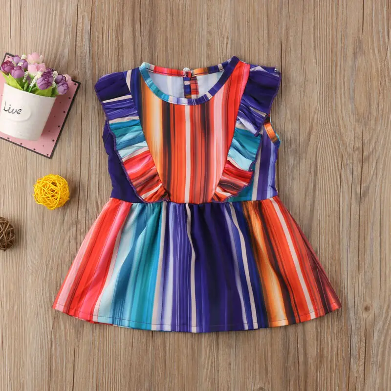 Новинка 2020 года платье для новорожденных и маленьких девочек Радужное милое