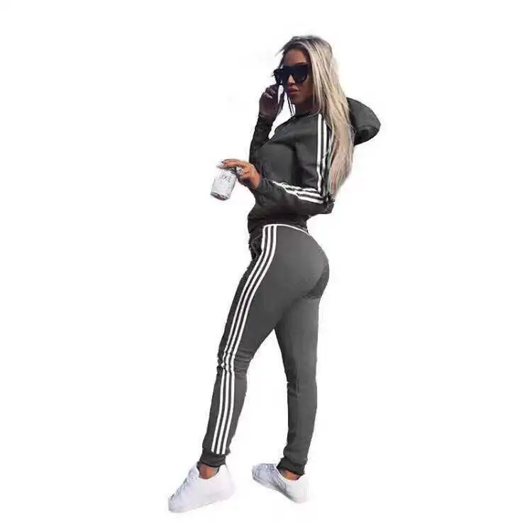 Women's suits wear sports suit 2piece women set top and pants tracksuit for women suit two piece set - Цвет: gray