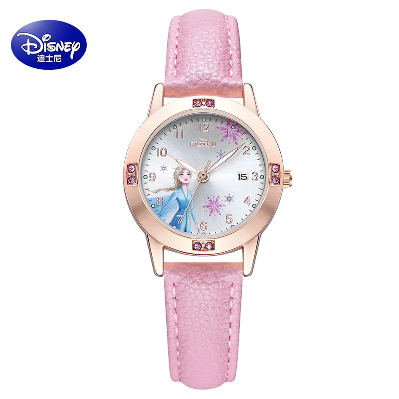 Disney Frozen Elsa Sofia Princess Children Girl Wristwatches Student Watches Pu Waterproof Calendar Luminous Japan Quartz Clocks 3