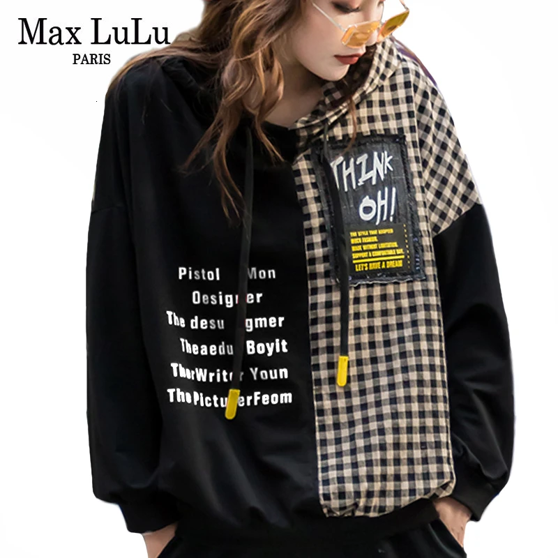 Max LuLu 2019 Autumn European Fashion Style Ladies Punk Clothes Women Plaid Hooded Hoodies Vintage