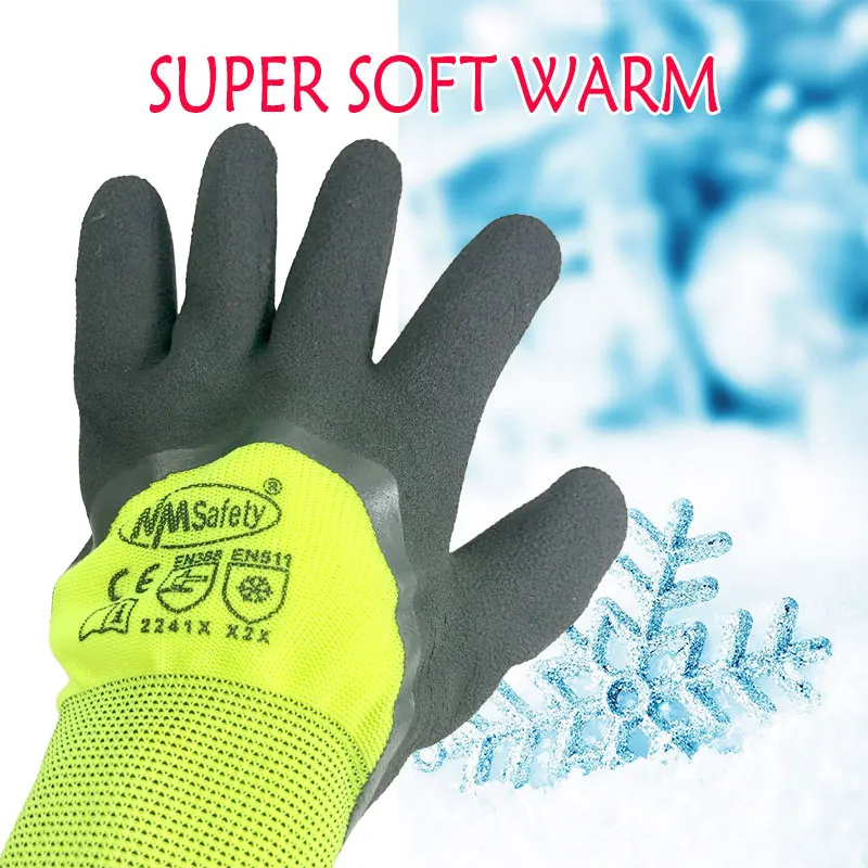 New Arrived Winter Warm Thermal Glove Anti-Slip Latex Rubber Coated For Garden Worker Builder Work Safety Hands Protection Glove