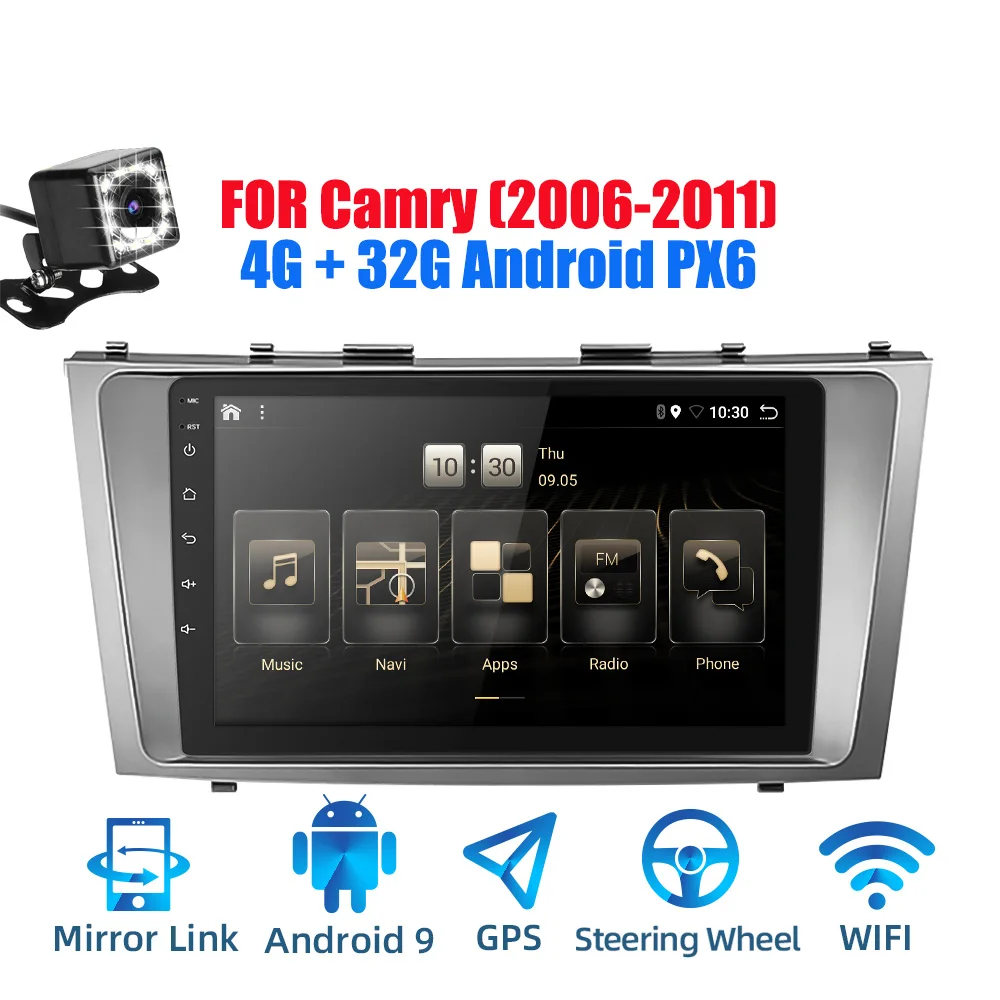 2din Android 9,0 Ouad Core PX6 Автомагнитола стерео для Toyota Camry 2006-2011 gps Navi Аудио Видео плеер Wifi BT HDMI DAB - Цвет: Android PX6 CAM