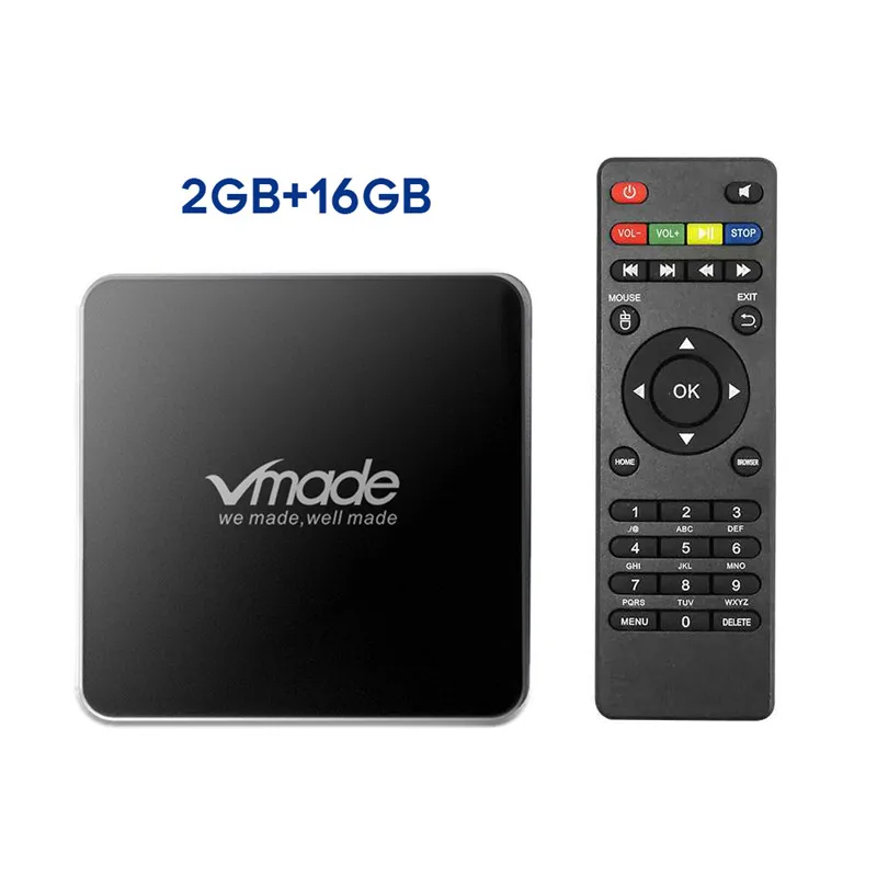 Vmade новая Смарт ТВ приставка Android 7,1 2 Гб 16 Гб Amlogic S905W четырехъядерный IP ТВ приставка Поддержка WiFi H.265 Youtube Google Netflix - Цвет: Черный